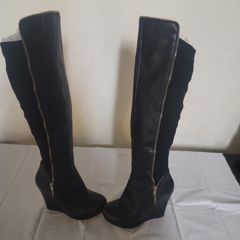 Elegant Black Over the Knee Wedge Boots